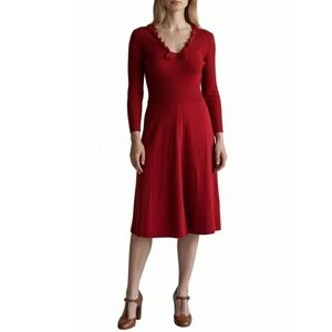 Vintage 50's Knit Sweater Dress Size Medium Red Long Sleeve Fit & Flare Pinup